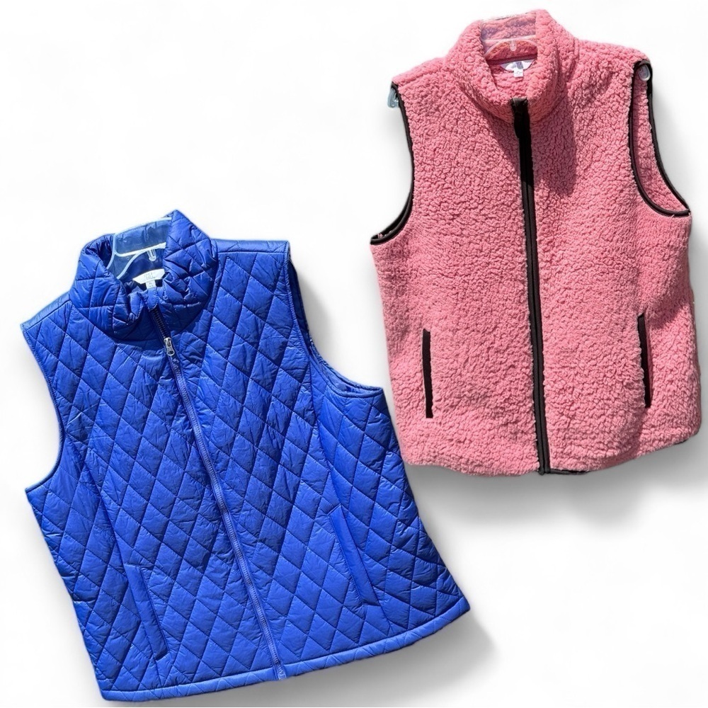 2 Women's Time and Tru Vest~Pink Sherpa Quilted Vest~Navy~X Large(16-18)~UTC​